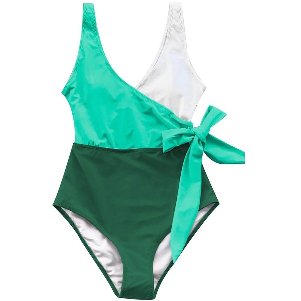 CUPSHE Women's One Piece Swimsuit Wrap Color Block Tie Side Bathing Suit NWT L - Picture 3 of 5